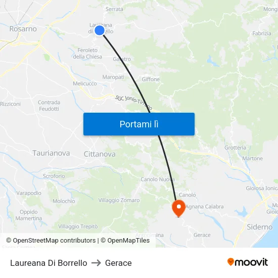 Laureana Di Borrello to Gerace map