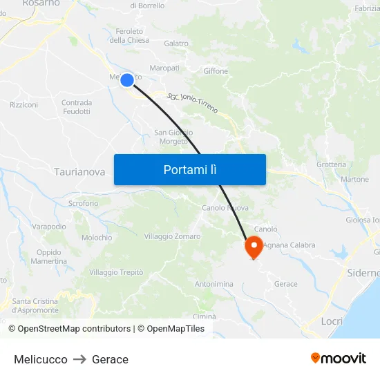Melicucco to Gerace map