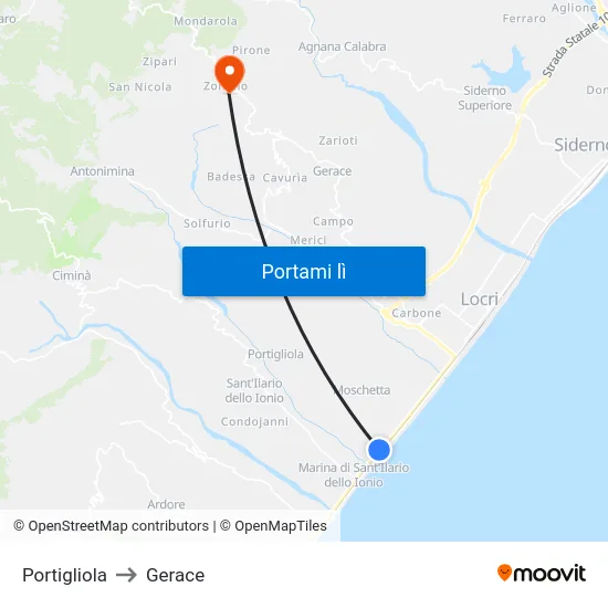 Portigliola to Gerace map