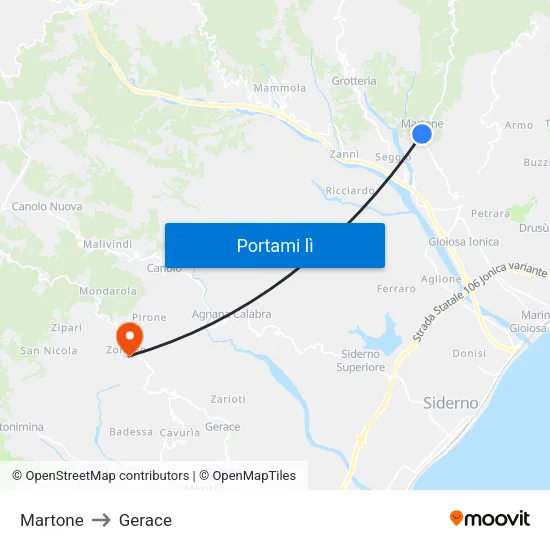 Martone to Gerace map