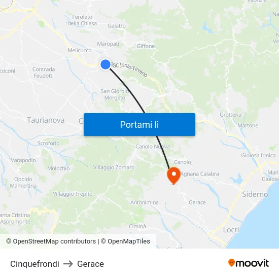 Cinquefrondi to Gerace map