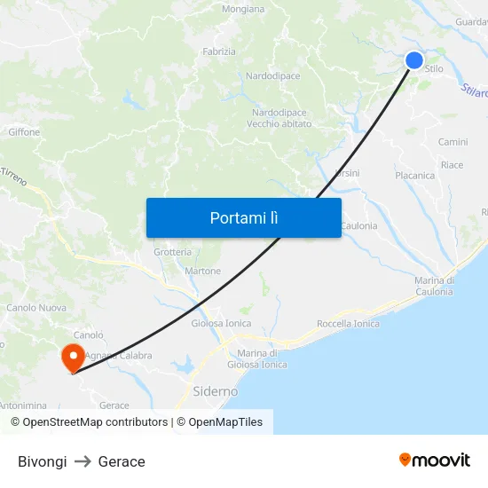 Bivongi to Gerace map