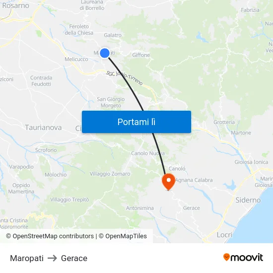 Maropati to Gerace map