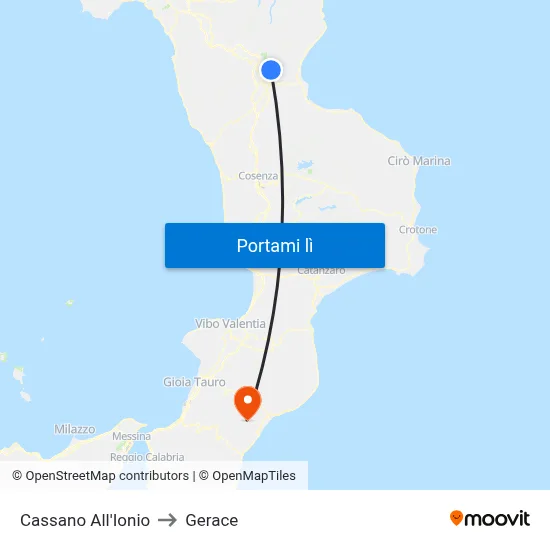 Cassano All'Ionio to Gerace map