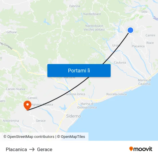 Placanica to Gerace map