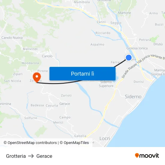 Grotteria to Gerace map