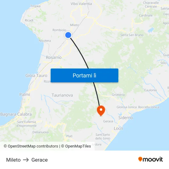 Mileto to Gerace map