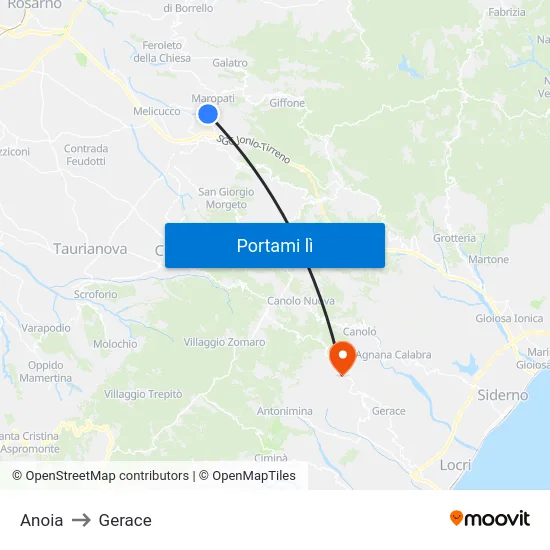 Anoia to Gerace map