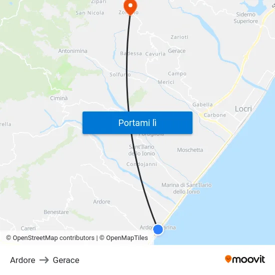 Ardore to Gerace map