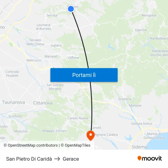 San Pietro Di Caridà to Gerace map