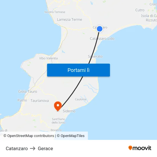 Catanzaro to Gerace map