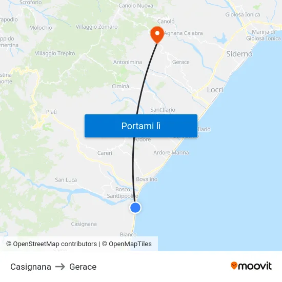 Casignana to Gerace map