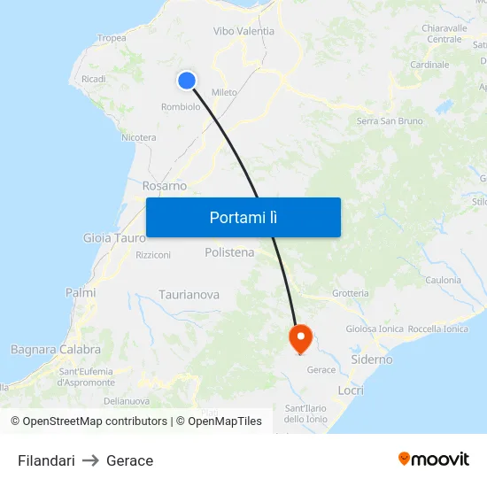 Filandari to Gerace map
