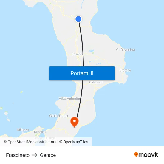Frascineto to Gerace map