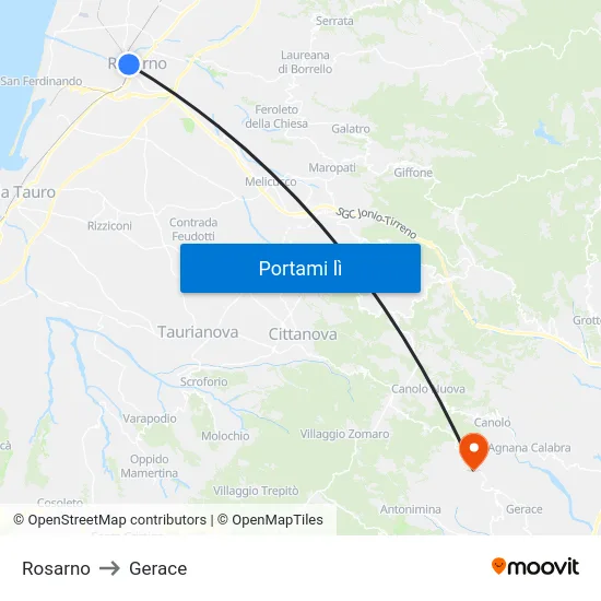 Rosarno to Gerace map
