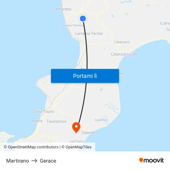 Martirano to Gerace map