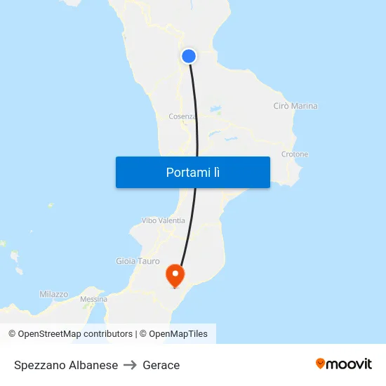 Spezzano Albanese to Gerace map