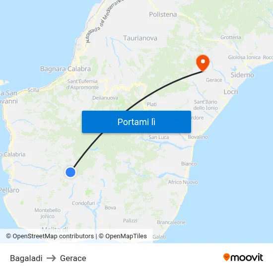 Bagaladi to Gerace map
