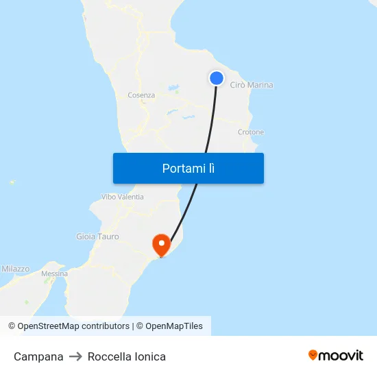Campana to Roccella Ionica map
