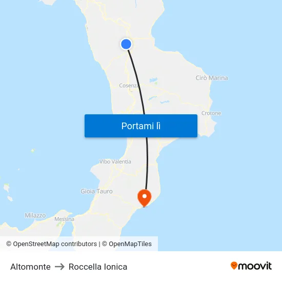 Altomonte to Roccella Ionica map