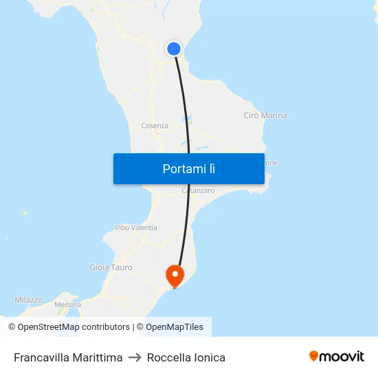 Francavilla Marittima to Roccella Ionica map