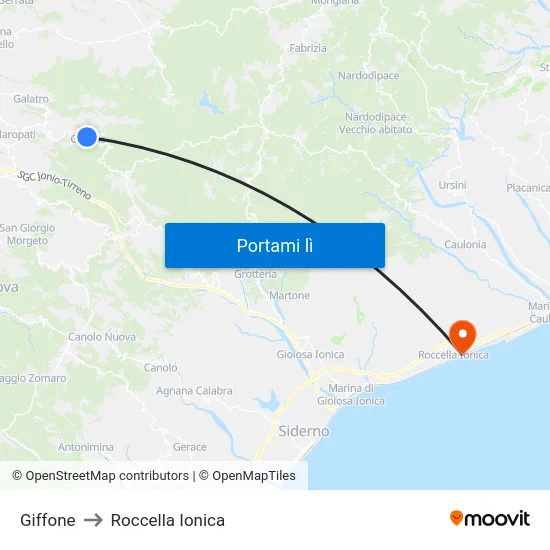 Giffone to Roccella Ionica map