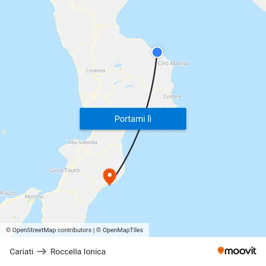 Cariati to Roccella Ionica map