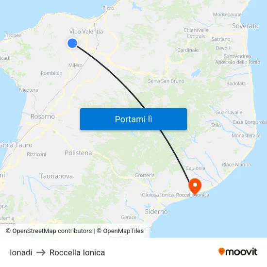 Ionadi to Roccella Ionica map