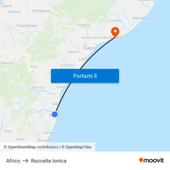 Africo to Roccella Ionica map