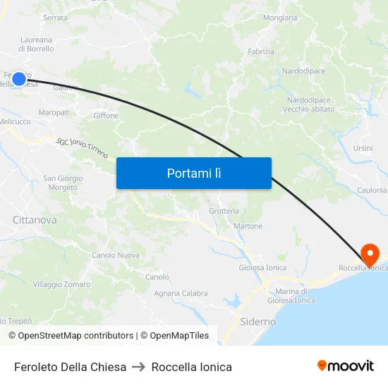 Feroleto Della Chiesa to Roccella Ionica map