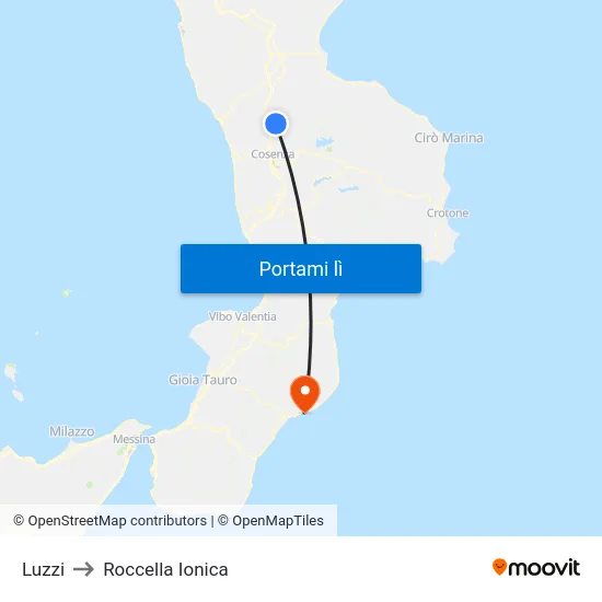 Luzzi to Roccella Ionica map