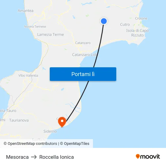 Mesoraca to Roccella Ionica map
