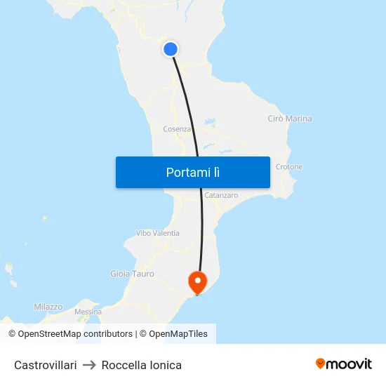Castrovillari to Roccella Ionica map