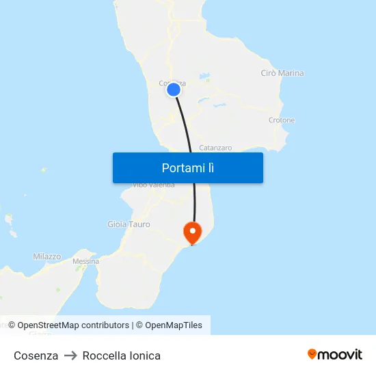 Cosenza to Roccella Ionica map