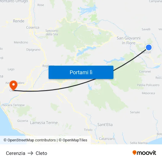 Cerenzia to Cleto map