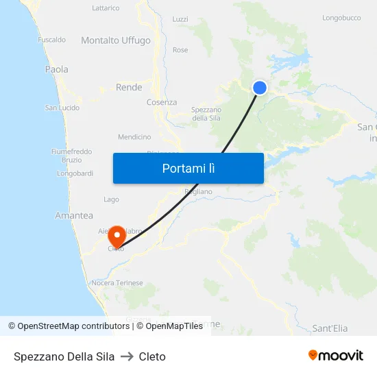 Spezzano Della Sila to Cleto map