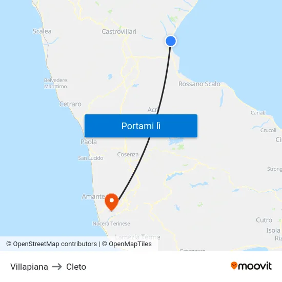 Villapiana to Cleto map