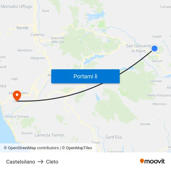 Castelsilano to Cleto map
