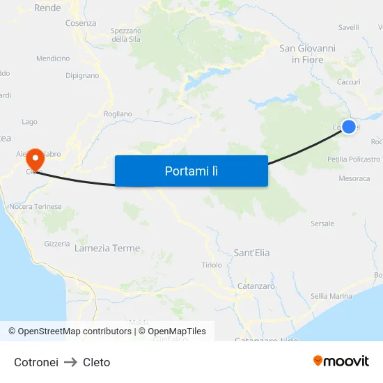 Cotronei to Cleto map