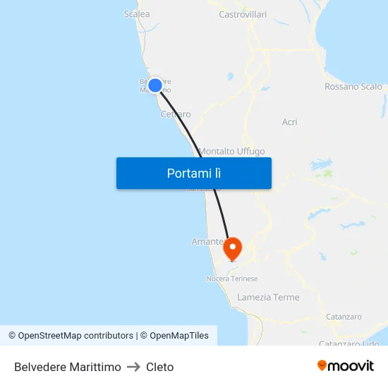 Belvedere Marittimo to Cleto map