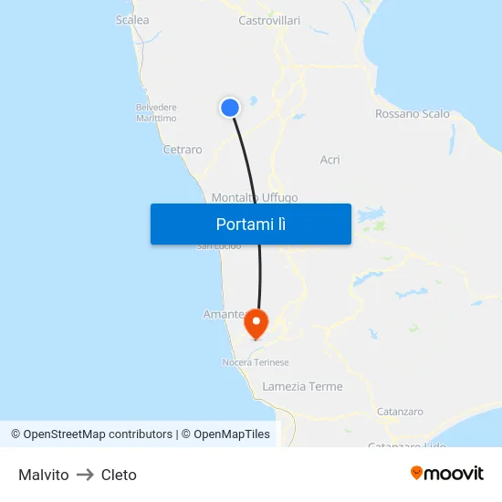 Malvito to Cleto map