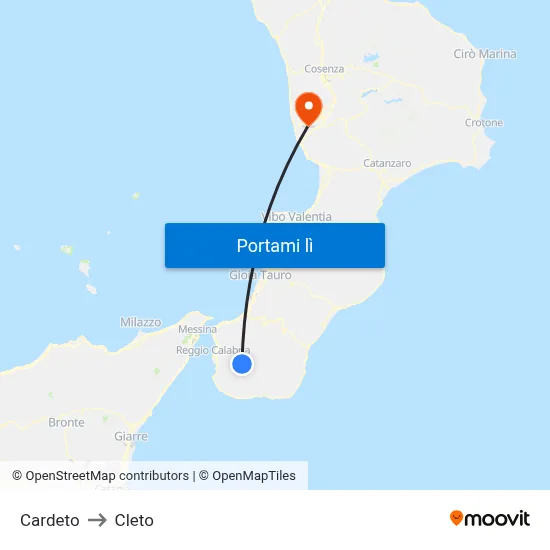 Cardeto to Cleto map