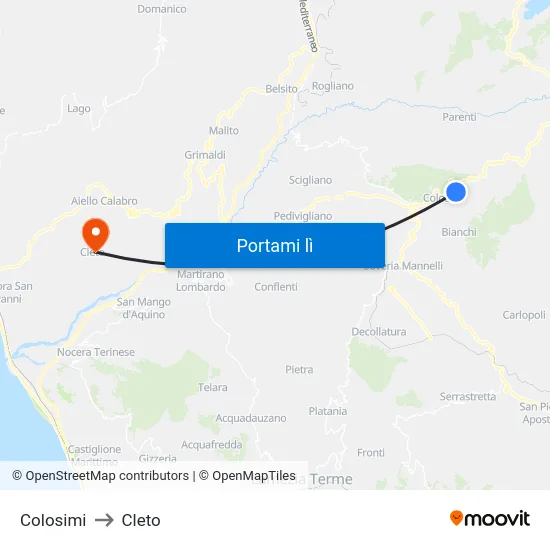 Colosimi to Cleto map