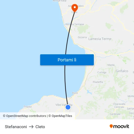 Stefanaconi to Cleto map