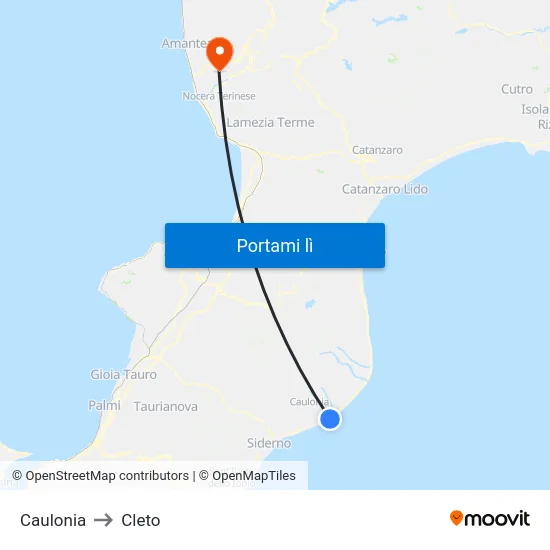 Caulonia to Cleto map