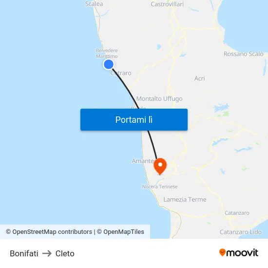 Bonifati to Cleto map
