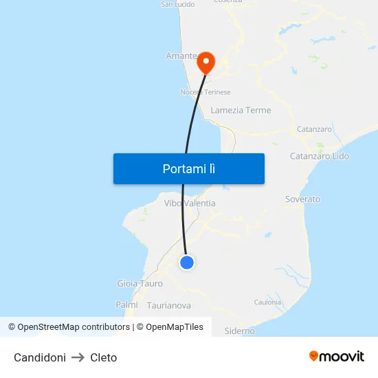 Candidoni to Cleto map