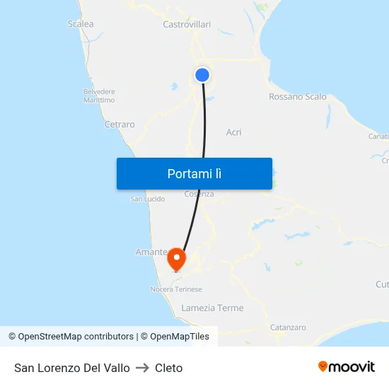 San Lorenzo Del Vallo to Cleto map