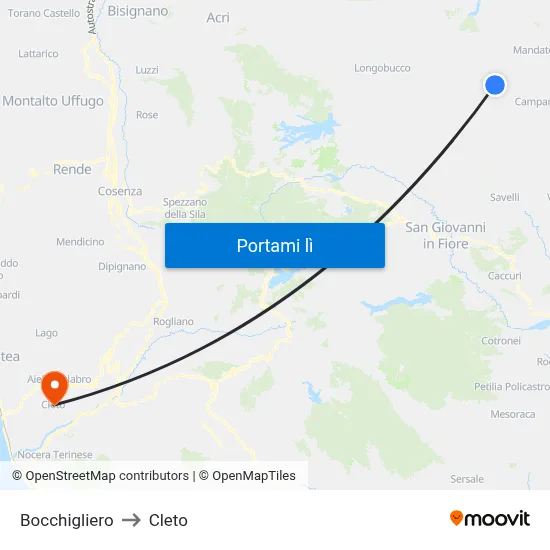 Bocchigliero to Cleto map