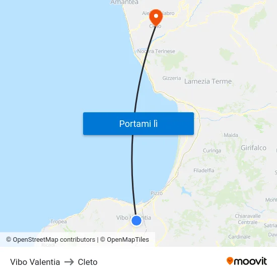 Vibo Valentia to Cleto map